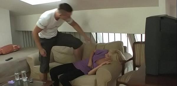  Enraged guy pounds his blonde girl rough from behind